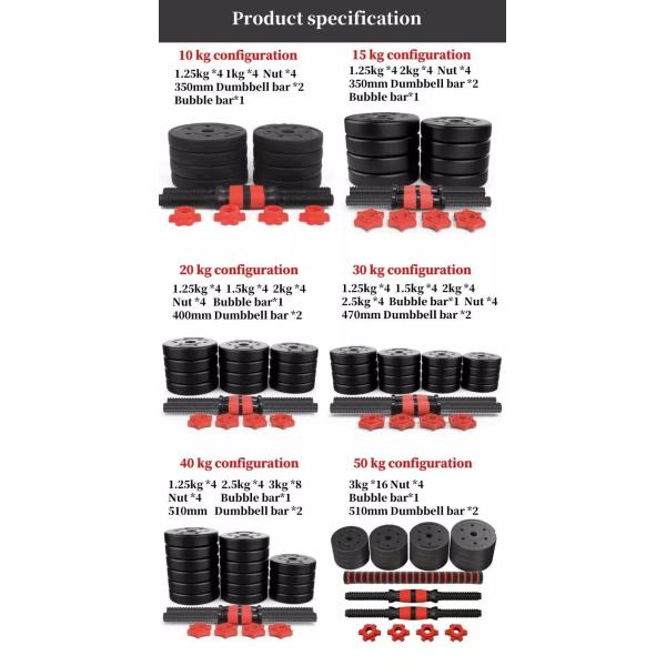 Weightlifting Gym Fitness Dumbbells 10kgs To 50kgs PVC Plastic Cement Dumbbell Set