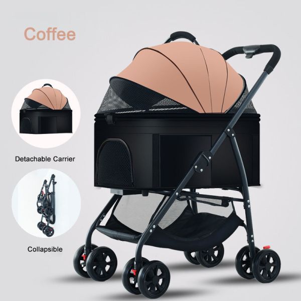 Foldable Pet Stroller Lightweight Portable Travel Dog Cat Stroller with Storage Basket & Safety Brakes