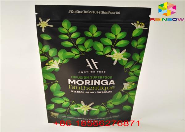 Matcha Tea Stand Up Zipper Pouch Laminated Material Aluminum Foil Recycle Kraft Paper