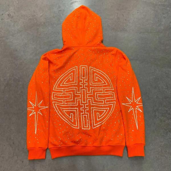 High Quality Embroidery Zip Hoodie Heavyweight Cotton French Terry Oversized Hoodies Custom Zipper Rhinestone Zip Up Hoodie