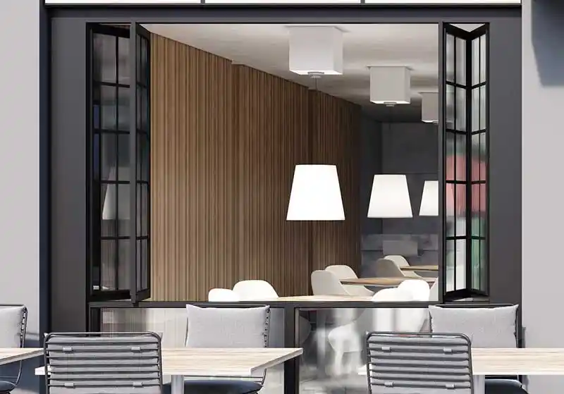 Folding-Window-Design0 Exterior Aluminium Folding Doors Double Glass Soundproof Bifold Doors For Shop