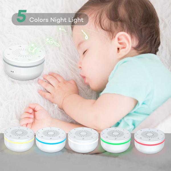 USB Rechargeable White Noise Machine with Night Light and Timer