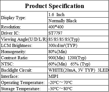 1.6 Inch Round Smart Home LCD Display 400x400 Resolution 300cd/M2 Luminance