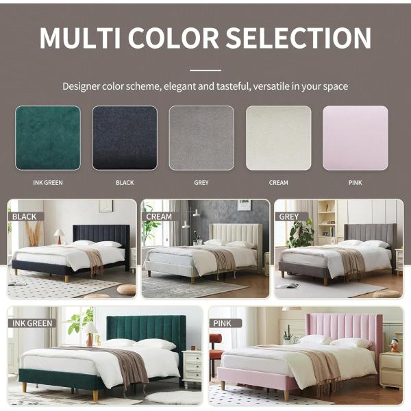 Minimalist Fabric King Sized Bed With Solid Wood Frame And 40004 Model At In White