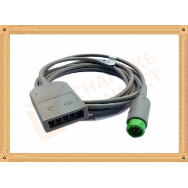 Green 12 Pin ECG Trunk Cable 5 Leads Flexible With UL And Rohs Standard