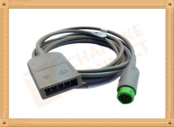 Green 12 Pin ECG Trunk Cable 5 Leads Flexible With UL And Rohs Standard