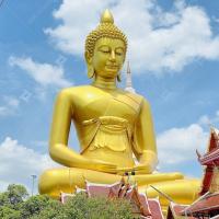 Estatuas de Buda de bronce tailandesas pintadas de oro gigante de gran tamaño Forja a mano