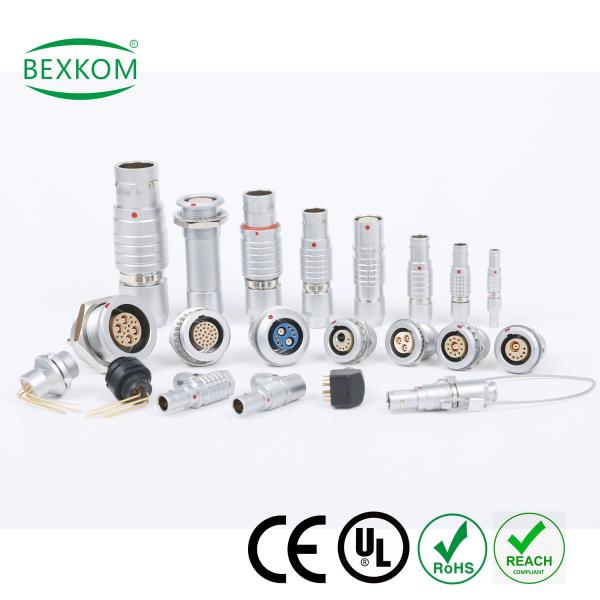 BEXKOM B series Brass Chrome Plated Circular Connector with Gold Plated Contacts IP50 to IP68 Waterproof Push Pull Locking EMC shielding salt fog corrosion and vibration harsh environment used