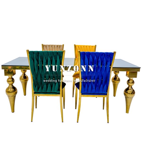 Wedding Hall Gold Stainless Steel Velvet Woven Upholster Fashional Chair for Restaurant