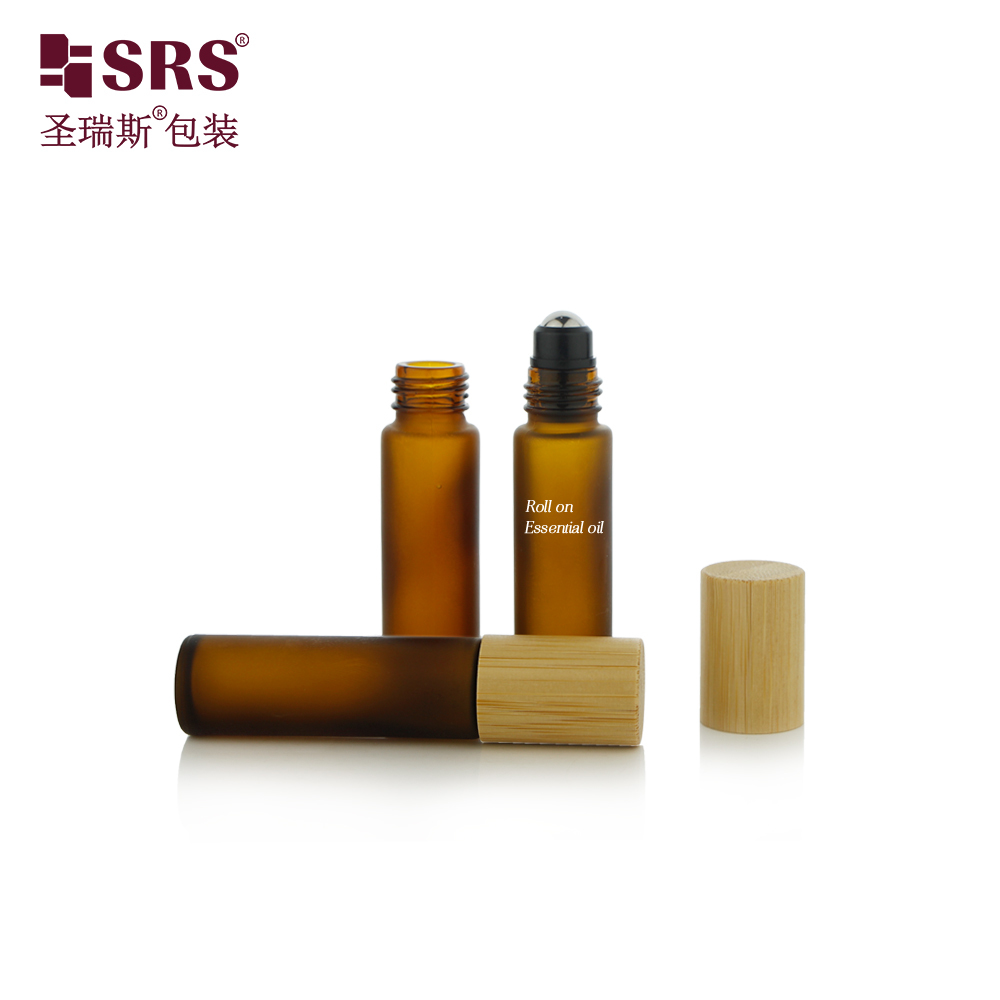 BLPM 10ML Real Bamboo Cap Brown Glass Roll On Essential Oil Bottles