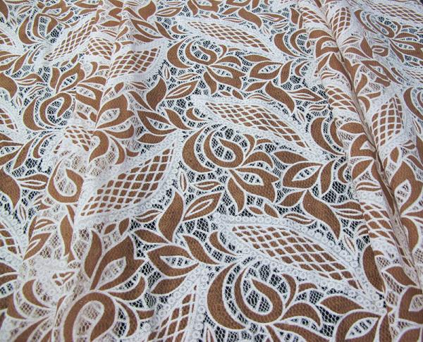 Blue Cotton Polyester Lace Fabric Leaf Mesh with Eco-friendly Dyeing(CY-DK0024)