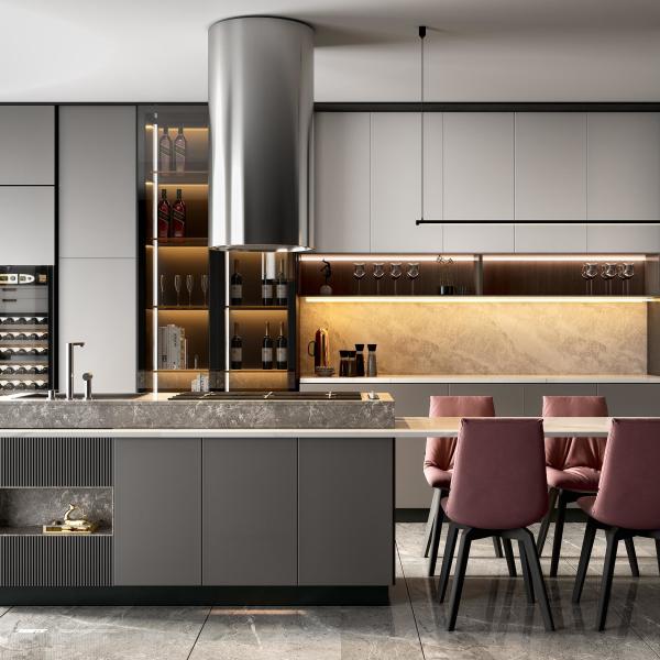 Projet de villa standard cuisine en bois finition de luxe armoire de cuisine en bois massif intelligent pour les entrepreneurs