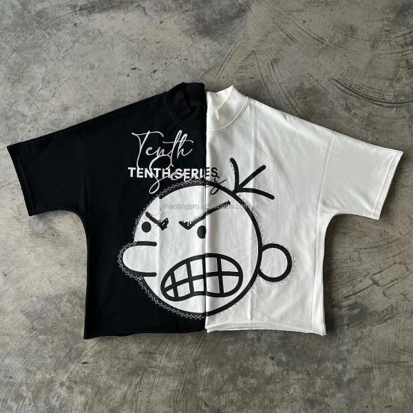 400Grams Thick Collar Embroidery Drop Shoulder Oversized White Boxy Cropped T Shirt Men