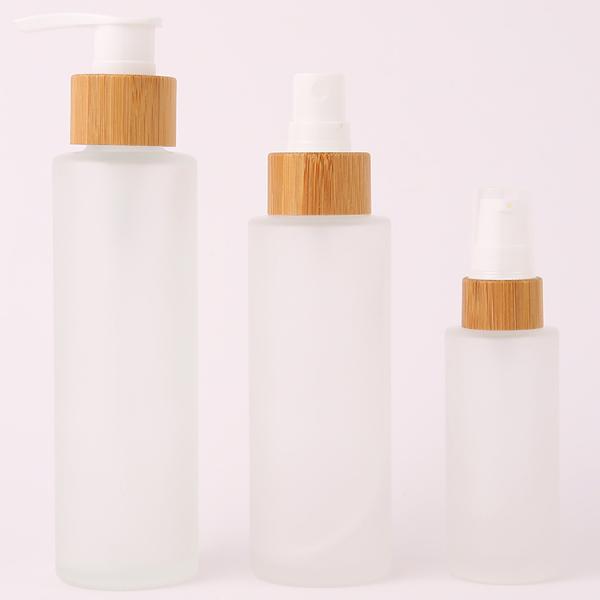 Base Material Glass Matte Frosted Perfume Clear Glass Bamboo Lid Bottles for Skincare Packing