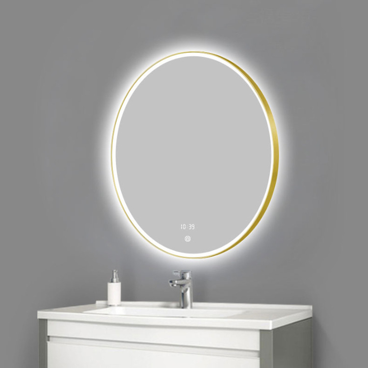 Custom Smart Mirror with Gold Frame, Touch Control LED Anti-Fog Round Wall Mirror for Bathroom