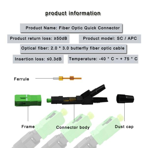 Соединитель оптического волокна SC APC FTTH быстрый может быть повторно использованным соединителем 55 mm длинным быстрым