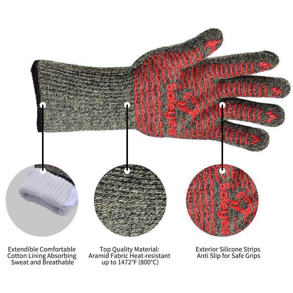 Food Grade Silicone Heat Resistant Barbecue Gloves 13.5 Inch Aramid Fabric