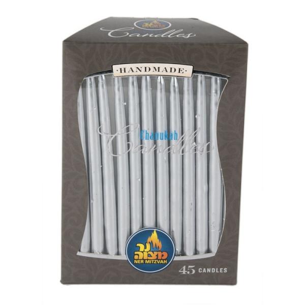 45pk 100% paraffin wax unscented silver chanukah candles packed into gift box