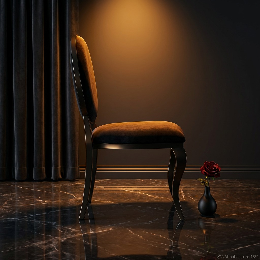 WENDING All-Black Oval-Back Velvet Cabriole Dining Chair – French Neoclassical Dark Luxury