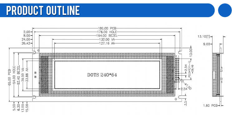 Grey Film 5.7-Inch LCM24064B-3 Graphic LCD Display Screen LCD Uv ResiStant Material UC6963