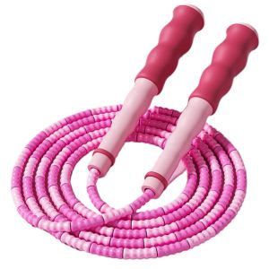 Adjustable Length Jump Rope with Soft Beaded Nylon Rope and Wavy Handle Design