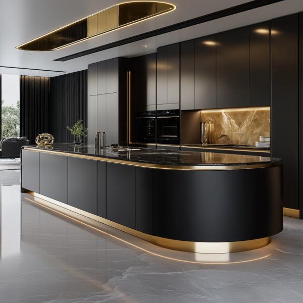 Modern Custom Modular Dark Color Matt Lacquer Kitchen Cabinet Villa Custom Kitchen With Hanging Island