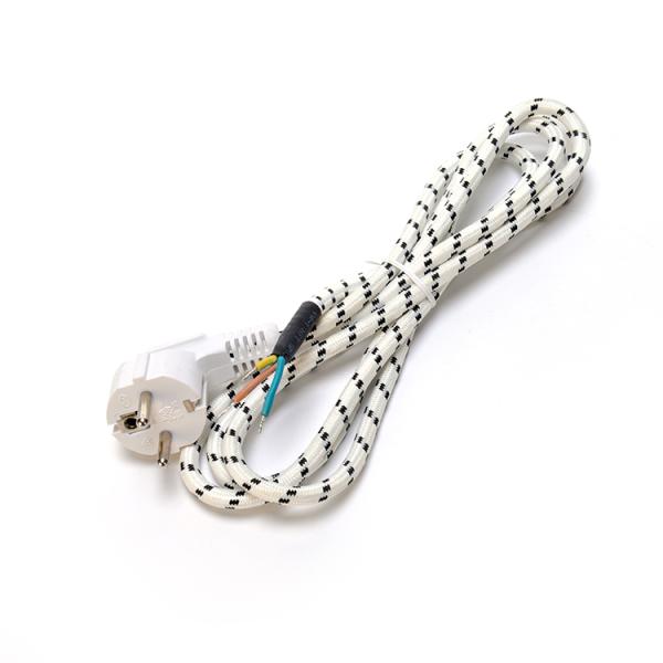 1 8m Braided/Cotton Cable Stripped End VDE Approved European Cee7/7 AC Cord for Steam Iron and Rice Cooker
