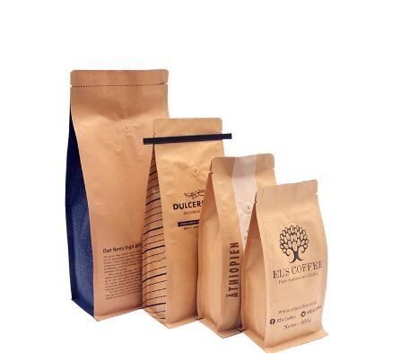 Stand up k Pouch/Brown Kraft Paper Bag with Handle Clear Window and Zipper for Cafe