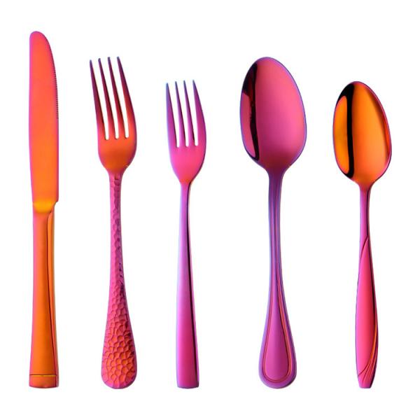 Dishwasher Safe 5 Piece Kitchen Flatware Sets FDA Rainbow Stainless Steel Silverware