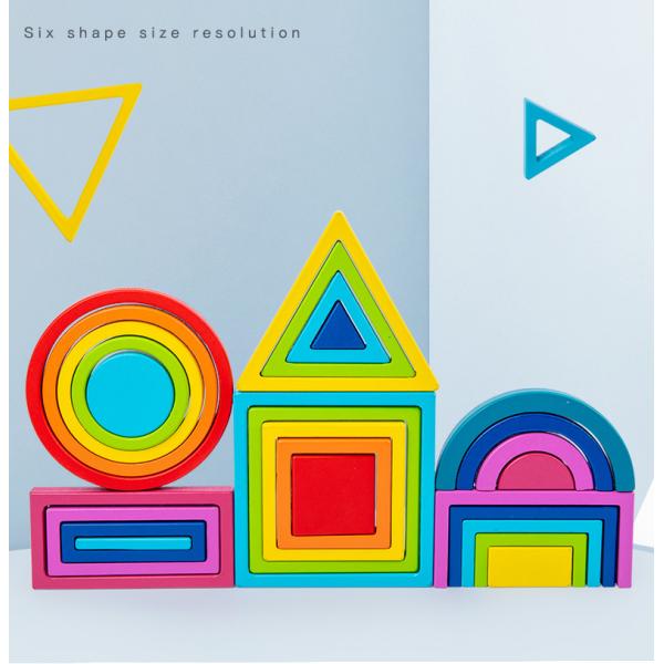 Wooden Montessori Baby Developmental Toys Art Geometric Creative Puzzle Rainbow