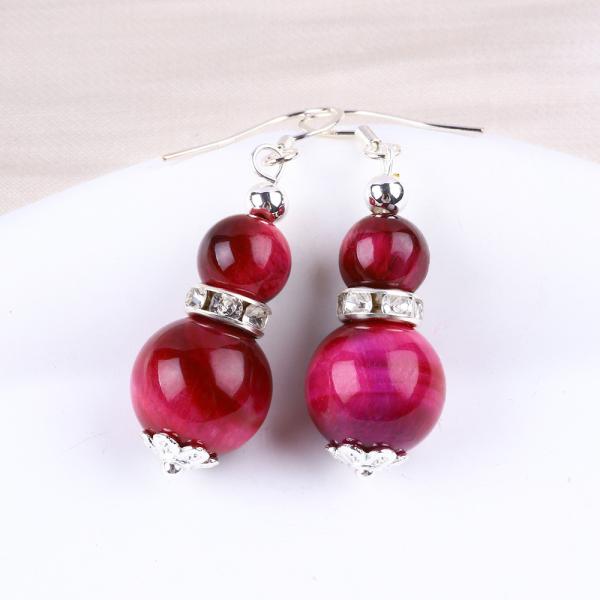 Handmade Crystal Stone Earrings Green Cat's Eye Gemstone Beaded Pendant Earrings