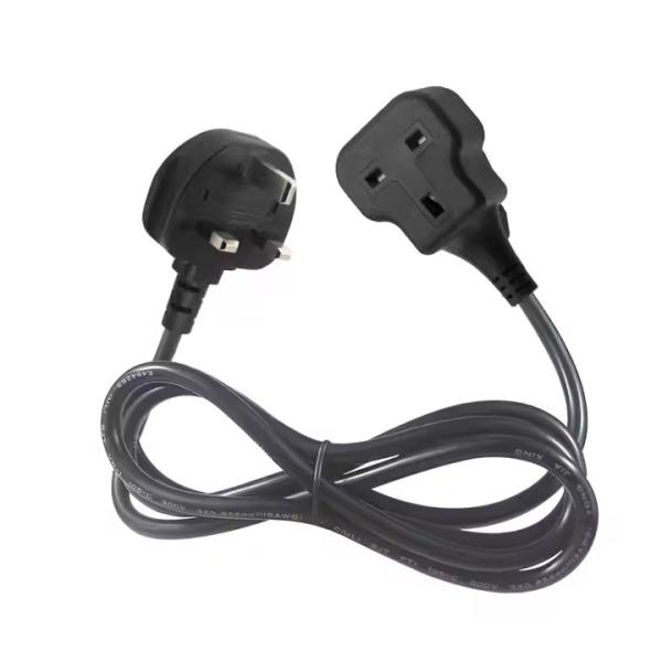 UK 3-Pin Male to Female Power Extension Cord 1.2M Black H05VV-F