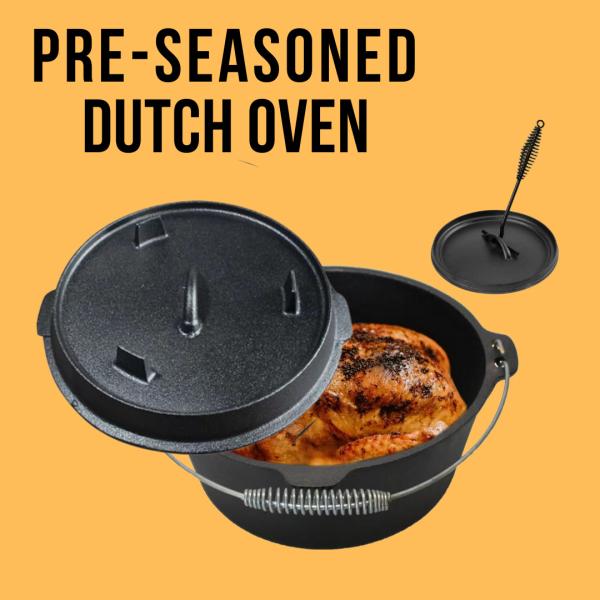 Matt Black Pre Seasoned Cast Iron Camp Oven 2 Quarts Easy Maintain
