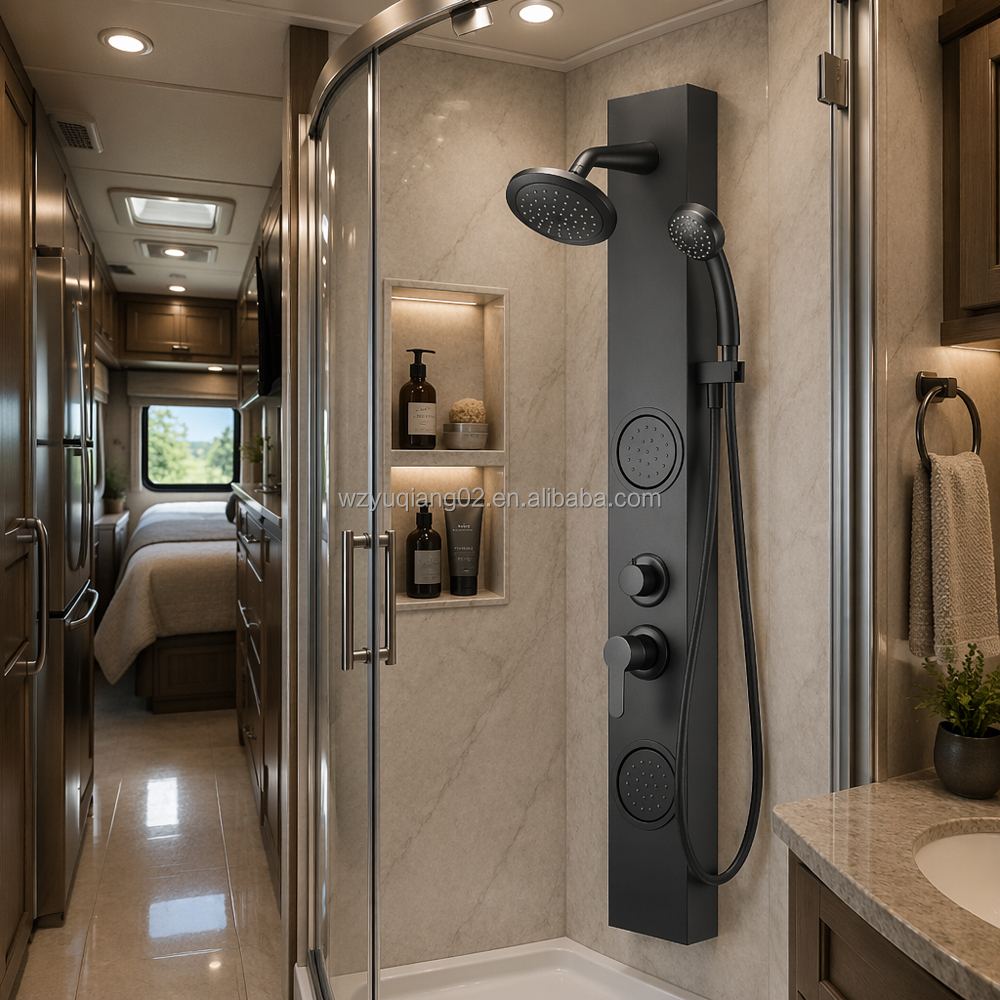 Modern Stainless Steel Luxury Bathroom RV Shower Panel RV 4-Spray Rain Shower Matte Black Surface with Backside massage function