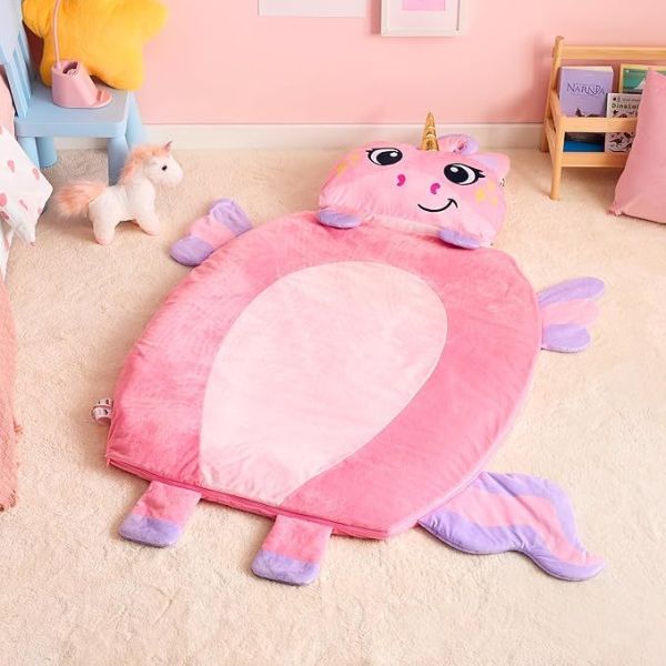 Pink Unicorn Toddler Nap Mat with Pillow & Blanket 60 x 39 for Kids Ages 3+