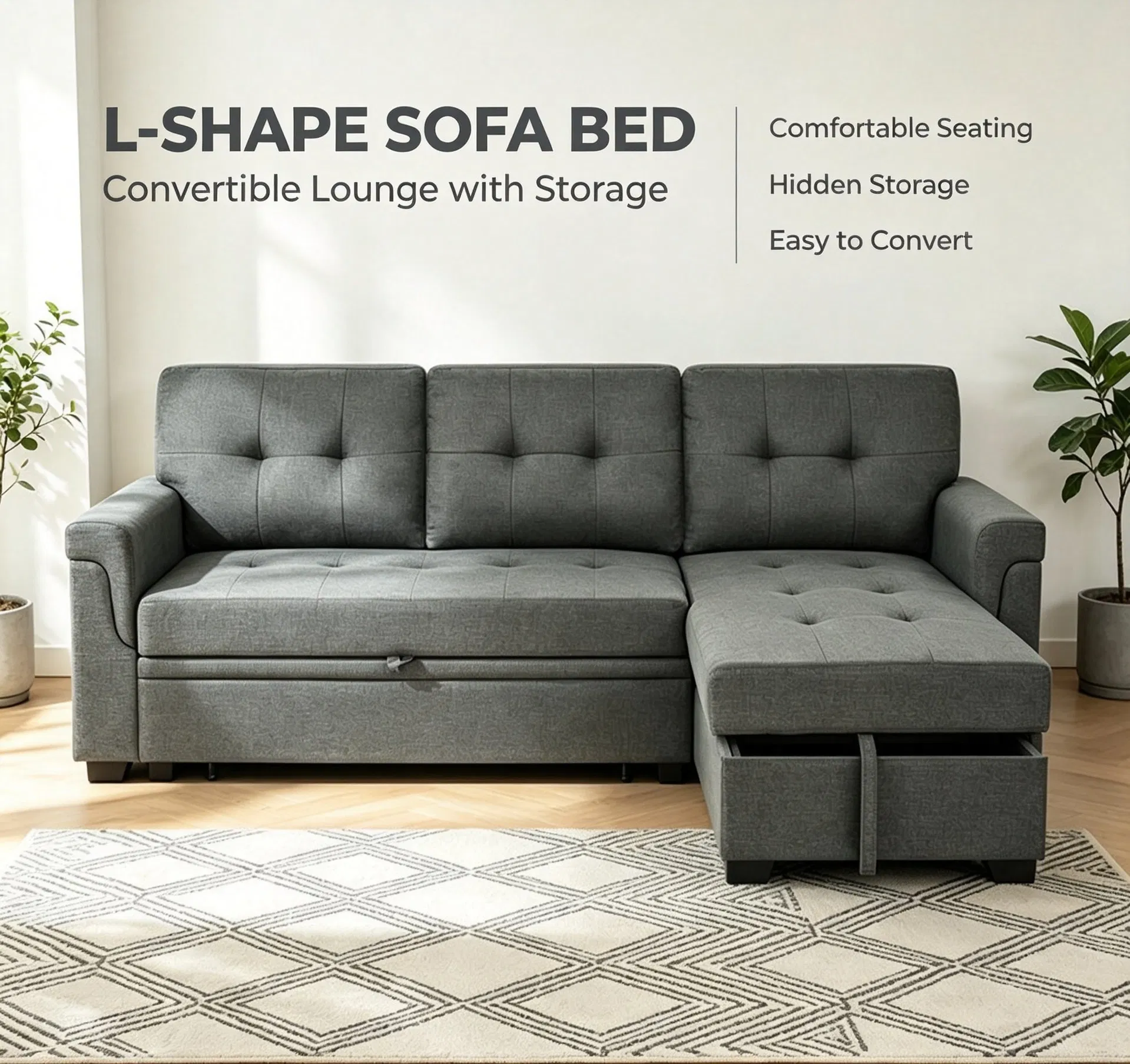 Hand Tufted Fabric Pull out Sleeper Sofa Bed for Luxury Small Apartment Decor