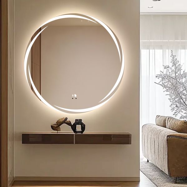 5mm Hotel Mirrors Wall Mounted Round Lighted Vanity Bathroom Mirror
