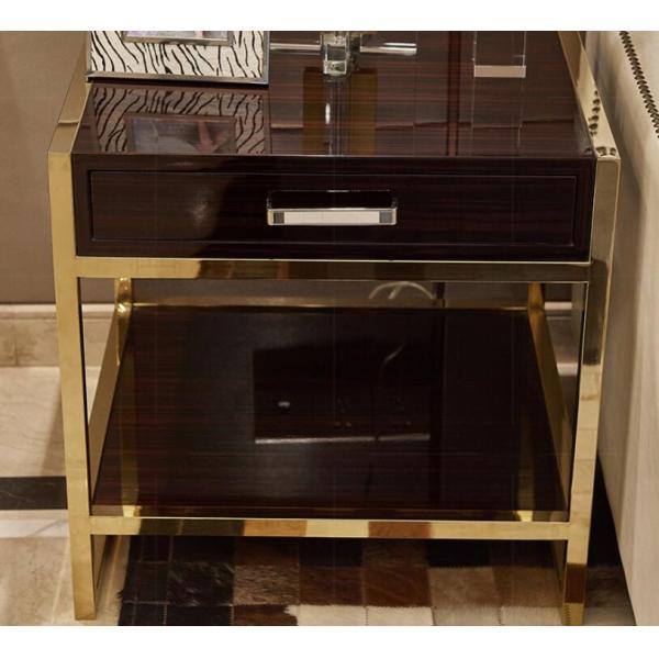Brasss metal base high gloss finish 5-star hotel night stand,hotel bedside table for 5-star hotel