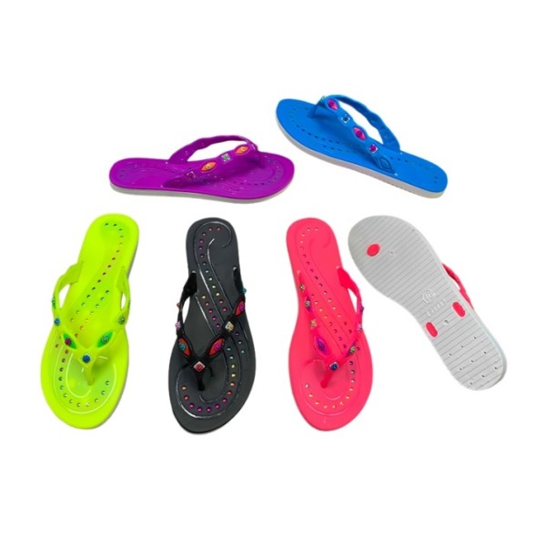 PVC Women Jelly Thongs With Teardrop Gemstone Accent And Dotted Pattern Design