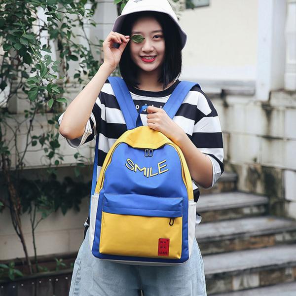Large capacity men and women street shot stitching color backpacks fashion casual joker high school students bag tide