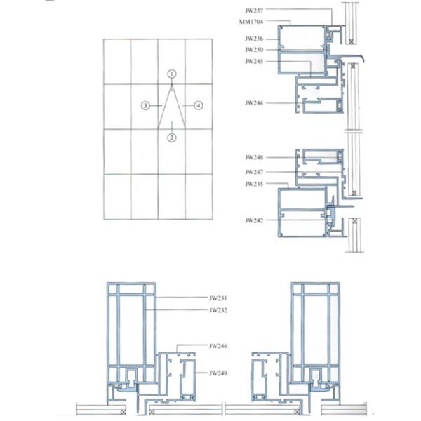 Анодированные системы, 6063-T5 золотистых/серебра алюминиевые ненесущей стены