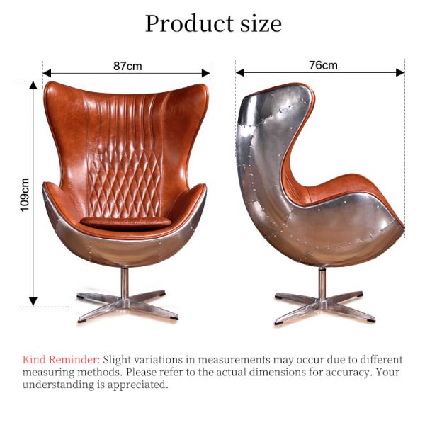 Nidea #8801 Classic Italian Design Living Room Aviator Furniture Spitfire Swivel Leather Lounge Egg Chair With Aluminum Back Side