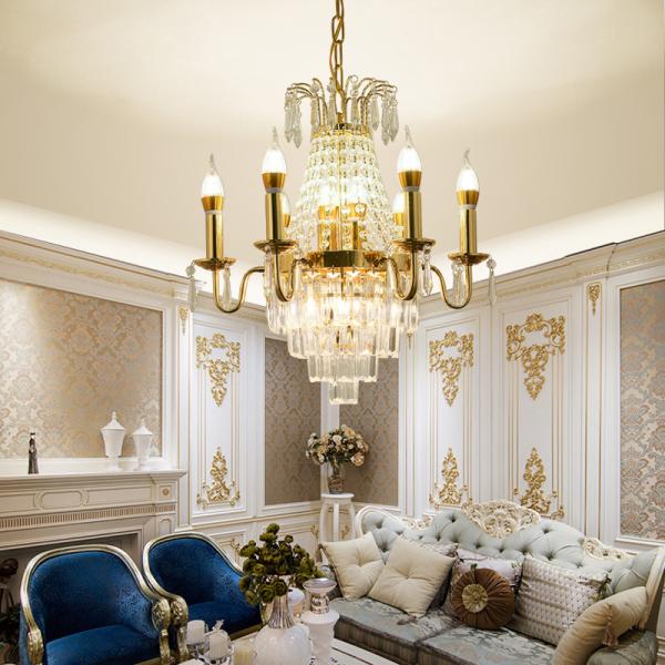 JYLIGHTING Lustre Rétro Européen de Luxe en Cristal pour Hôtel Salon Bougie en Cristal Lustre