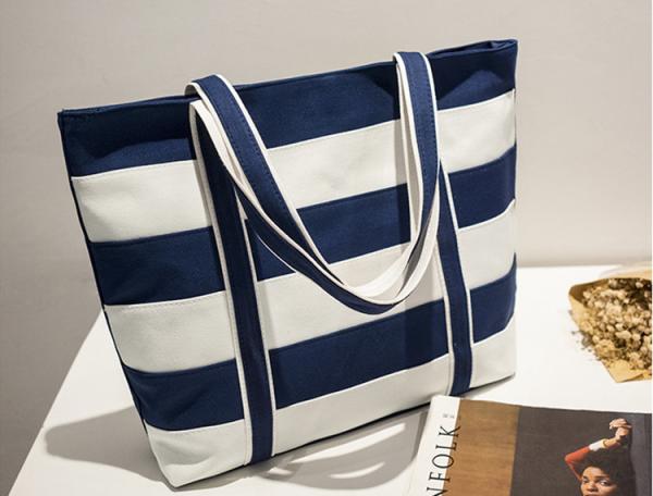 Womens Printed Stripes Casual Large Canvas Bags , Shoulder Tote Bags
