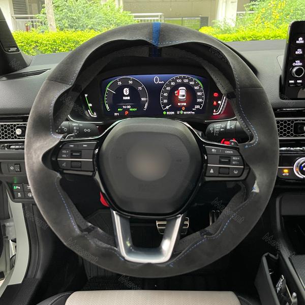 Customized Durable Matte Carbon Fiber Blue Steering Wheel Cover for Honda Civic 11 2022