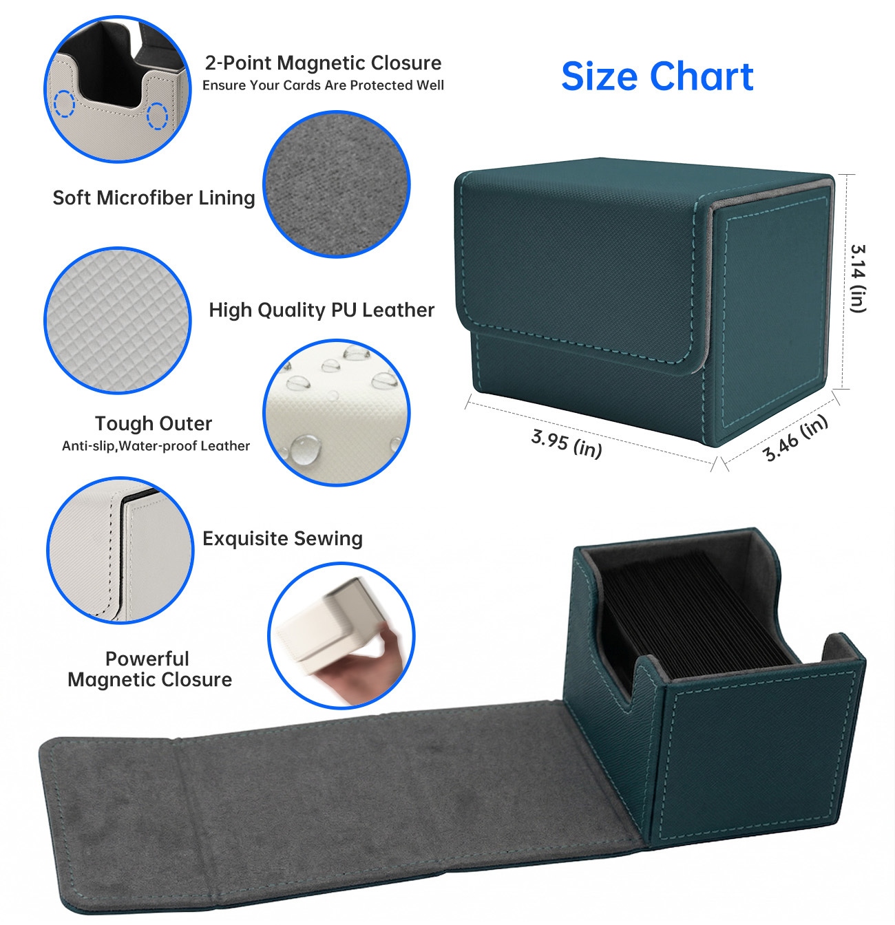 3.95in Personalized Leather Playing Card Case PP Soft Inner TCG Storage Box