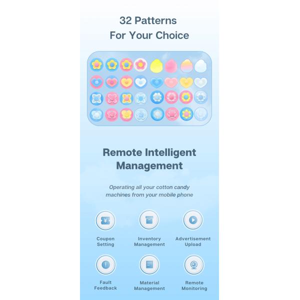 Микрон Уличный Продовольственный Бизнес Машина для продажи хлопкового конфета с 32 фруктовыми ароматами и цветочной формой