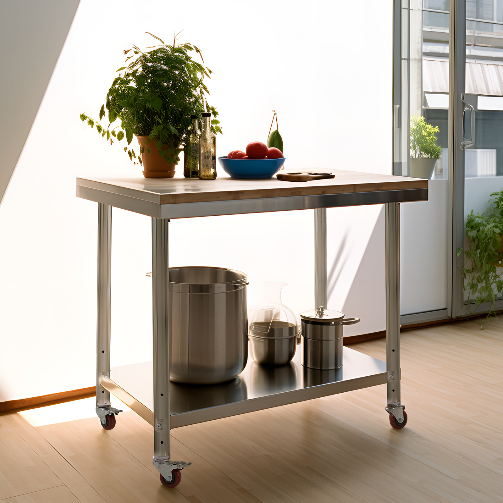 Double-layer Stainless Steel Work Table with Durable Construction and Customized Size for Commercial Kitchen