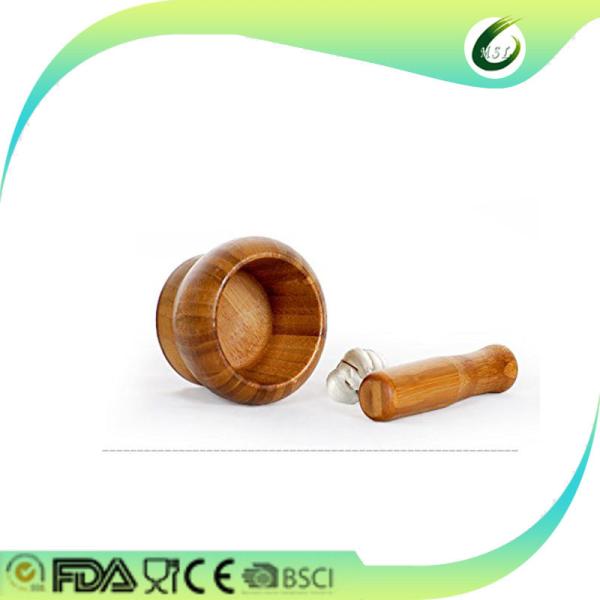 Large Wooden Mortar And Pestle , Reusable 100% Bamboo Wooden Garlic Press