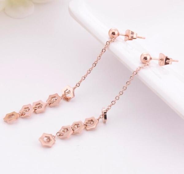 Tassel Earrings for Women  Rose Gold Color Plating Stainless Steel Earrings Hexagonal Star Drop Earrings Fashion Jewelry